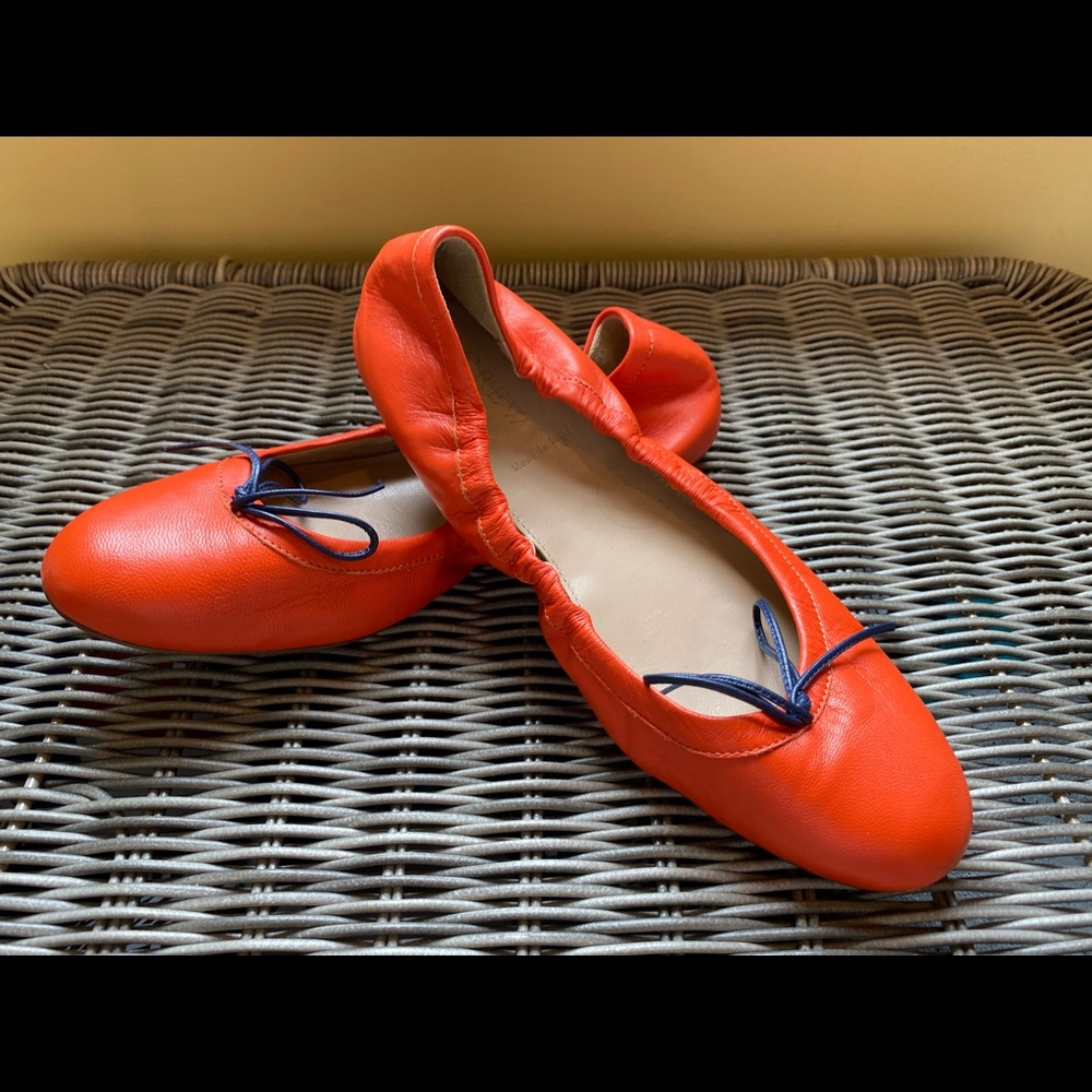 JCrew Emma Leather Bow Ballet Flats orange size 7